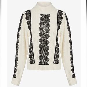 Express Lace Pieced Mock Neck Sweater